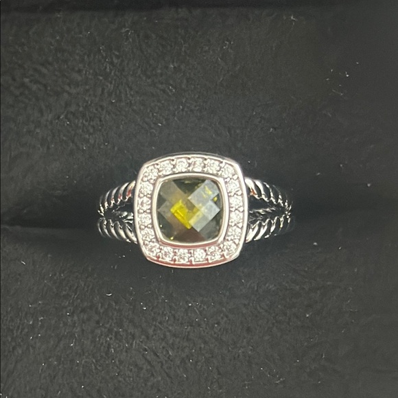 David Yurman Silver Ring with Yellow Cushion Stone and Pavé Halo. Never worn.